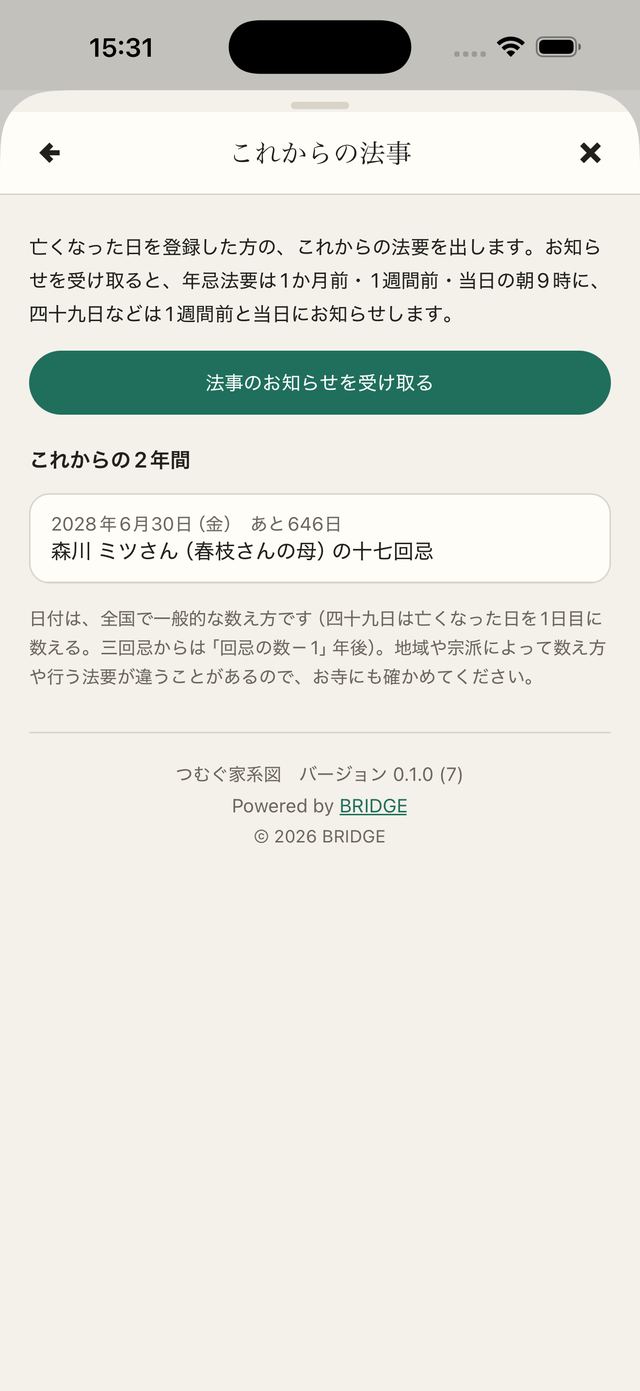 これからの法事の画面